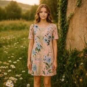 Bella Tu Pink Floral Mini Dress XS Spring Garden Party Boho Vacation Resortwear